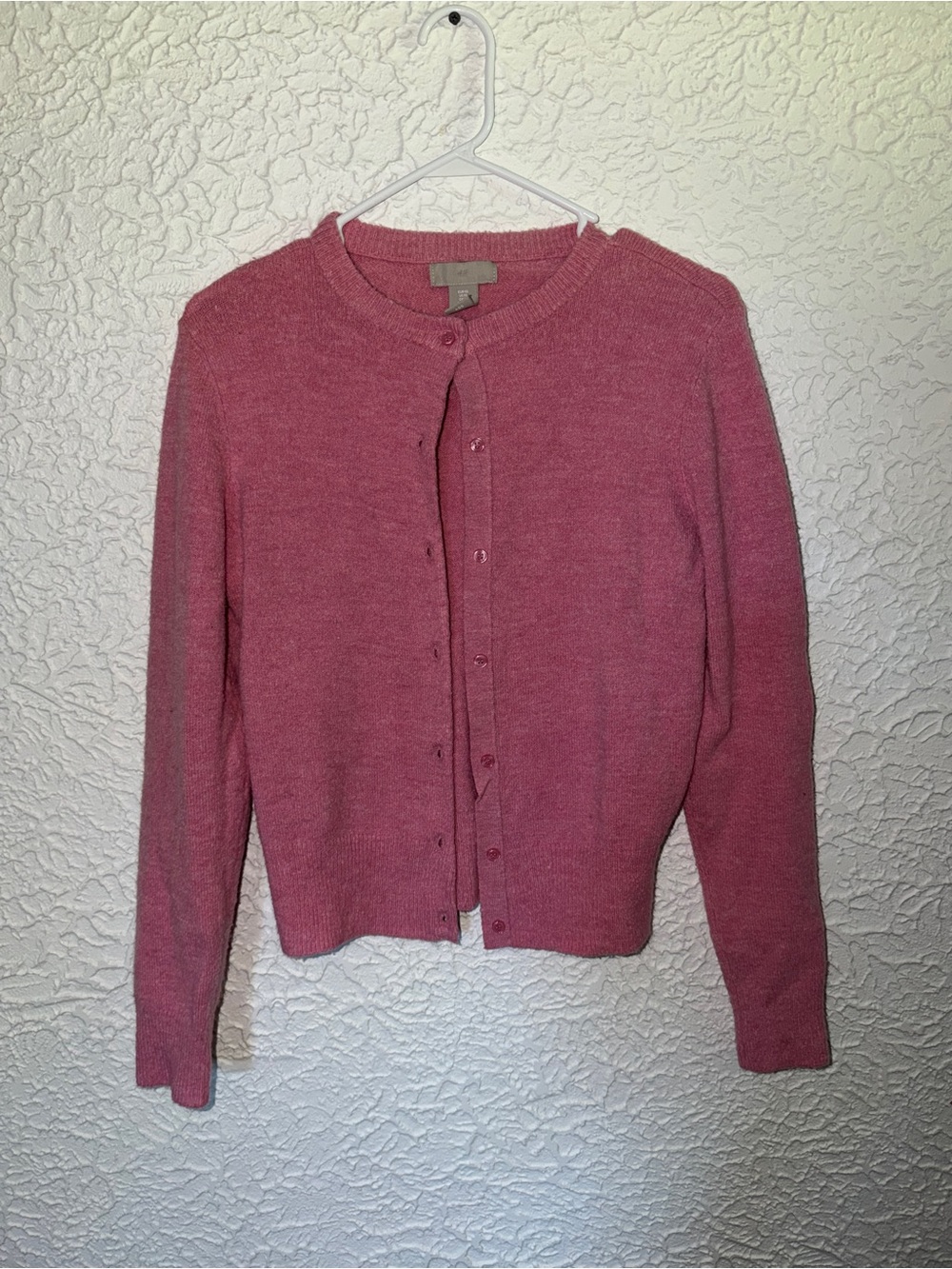 H&M Rose Pink Button-Up Crewneck Knit Cardigan Sweater Size XS